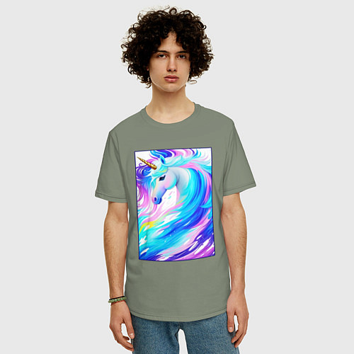 Мужская футболка оверсайз Единорог нежность / Авокадо – фото 3