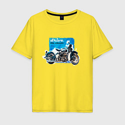 Мужская футболка оверсайз Ретро мотоцикл акварелью