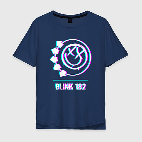 Мужская футболка оверсайз Blink 182 glitch rock / Тёмно-синий – фото 1