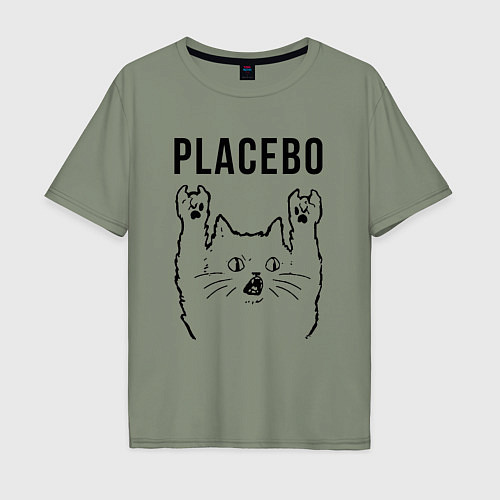 Мужская футболка оверсайз Placebo - rock cat / Авокадо – фото 1