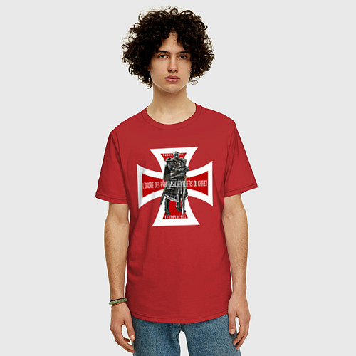 Мужская футболка оверсайз Тамплиер Рыцарь на фоне Мальтийского креста / Красный – фото 3