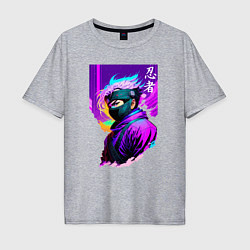 Футболка оверсайз мужская Ниндзя - иероглифы - Япония, цвет: меланж