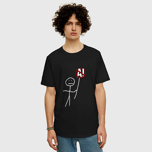Мужская футболка оверсайз Stop AI / Черный – фото 3