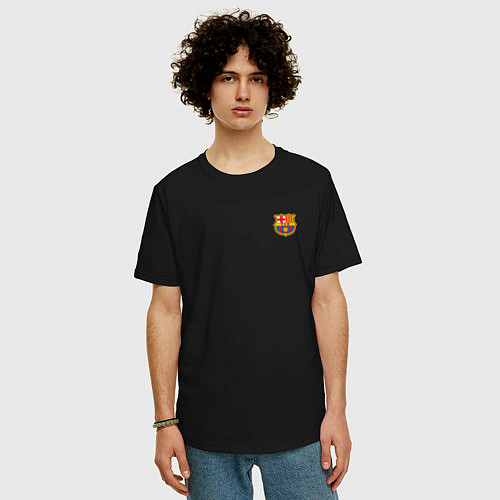 Мужская футболка оверсайз ФК Барселона эмблема / Черный – фото 3