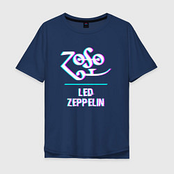 Футболка оверсайз мужская Led Zeppelin glitch rock, цвет: тёмно-синий