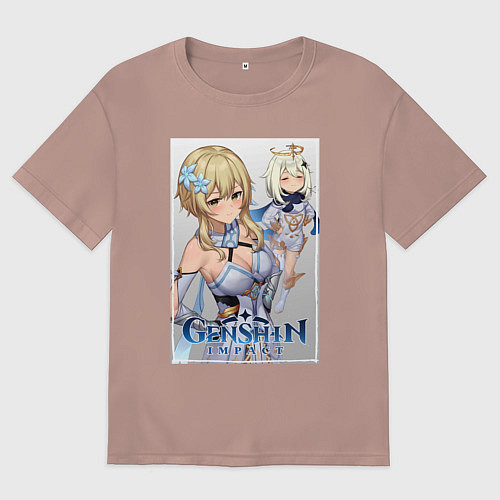 Мужская футболка оверсайз Lumine and Paimon / Пыльно-розовый – фото 1