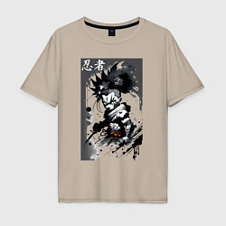 Футболка оверсайз мужская Bart Simpson ninja - hieroglyphs, цвет: миндальный