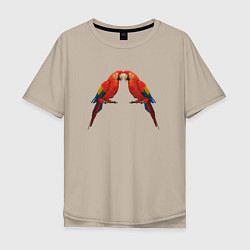 Футболка оверсайз мужская Пара красных попугаев, цвет: миндальный