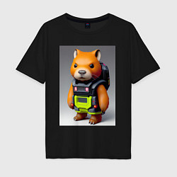 Футболка оверсайз мужская Baby capybara - cyberpunk - neural network, цвет: черный