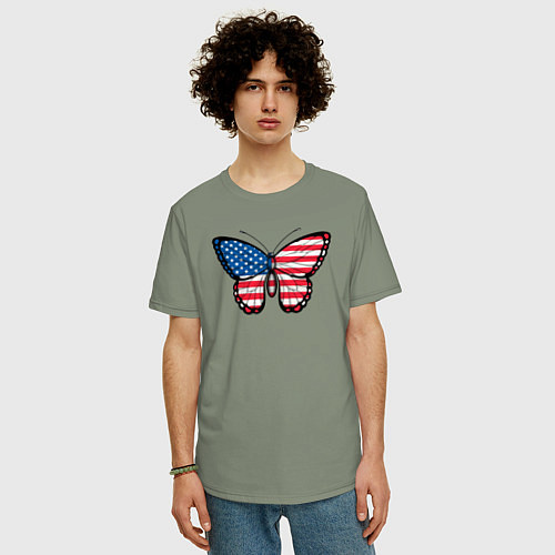 Мужская футболка оверсайз США бабочка / Авокадо – фото 3