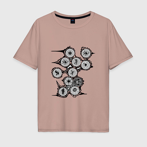 Мужская футболка оверсайз Пиктограммы в паттерне / Пыльно-розовый – фото 1