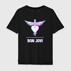 Футболка оверсайз мужская Bon Jovi glitch rock, цвет: черный