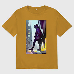 Футболка оверсайз мужская Чёрный котяра на своём районе - Бронкс, цвет: горчичный