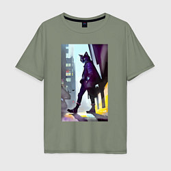Мужская футболка оверсайз Чёрный котяра на своём районе - Бронкс