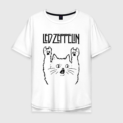 Мужская футболка оверсайз Led Zeppelin - rock cat / Белый – фото 1