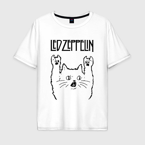 Мужская футболка оверсайз Led Zeppelin - rock cat / Белый – фото 1