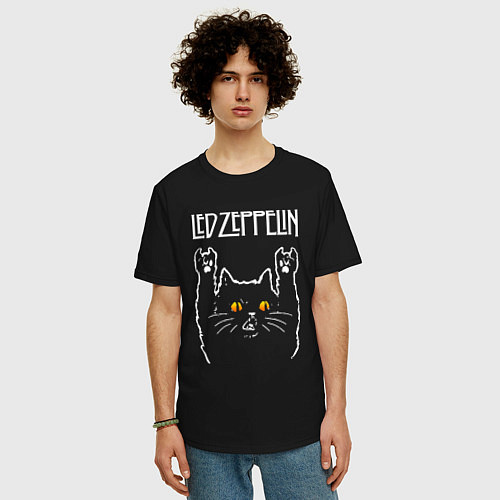 Мужская футболка оверсайз Led Zeppelin rock cat / Черный – фото 3