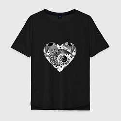 Мужская футболка оверсайз Сердце с абстрактным черно-белым узором