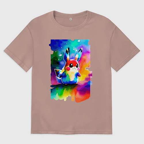 Мужская футболка оверсайз Акварельный Пикачу - поп-арт / Пыльно-розовый – фото 1