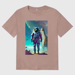 Футболка оверсайз мужская Космонавт на планете динозавров - нейросеть, цвет: пыльно-розовый