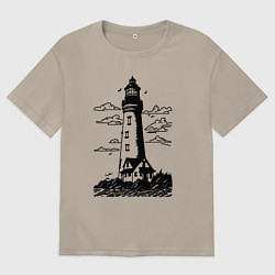 Футболка оверсайз мужская Маяк рисунок, цвет: миндальный
