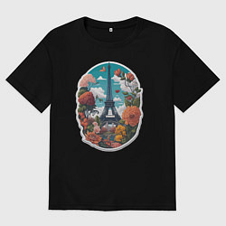 Мужская футболка оверсайз Эйфелева башня в цветах