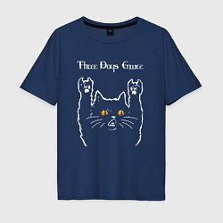 Футболка оверсайз мужская Three Days Grace rock cat, цвет: тёмно-синий