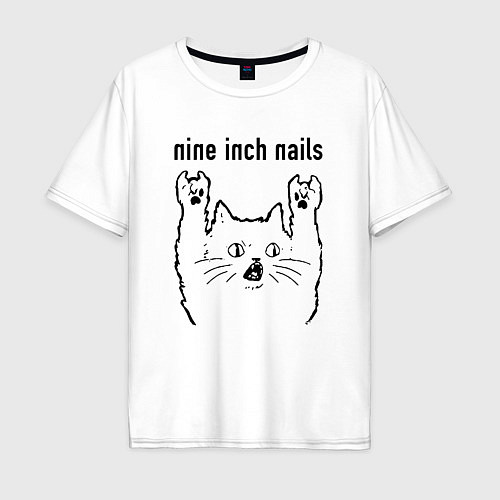 Мужская футболка оверсайз Nine Inch Nails - rock cat / Белый – фото 1