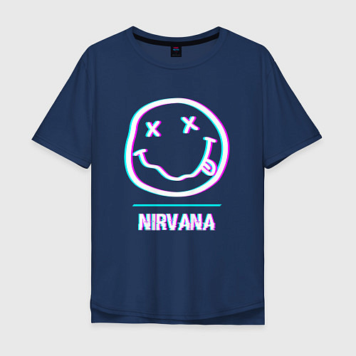 Мужская футболка оверсайз Nirvana glitch rock / Тёмно-синий – фото 1