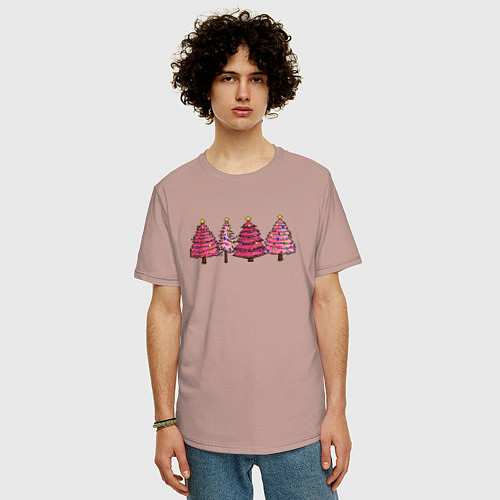 Мужская футболка оверсайз Новогодние деревья / Пыльно-розовый – фото 3