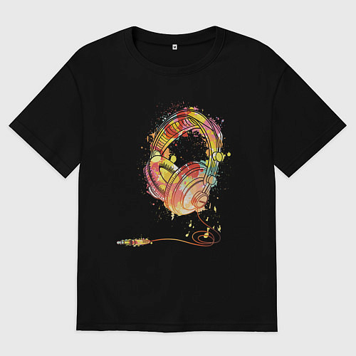 Мужская футболка оверсайз Наушники проводные / Черный – фото 1