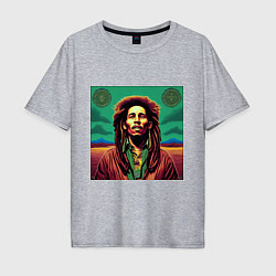 Мужская футболка оверсайз Digital Art Bob Marley in the field