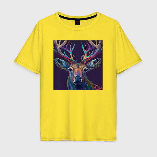 Мужская футболка оверсайз Красочный олень - нейросеть / Желтый – фото 1