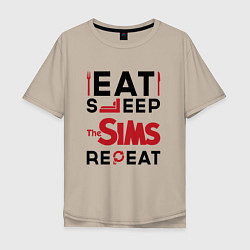 Мужская футболка оверсайз Надпись: eat sleep The Sims repeat
