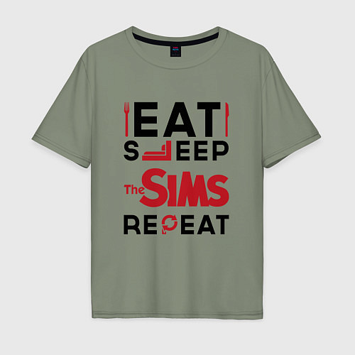 Мужская футболка оверсайз Надпись: eat sleep The Sims repeat / Авокадо – фото 1