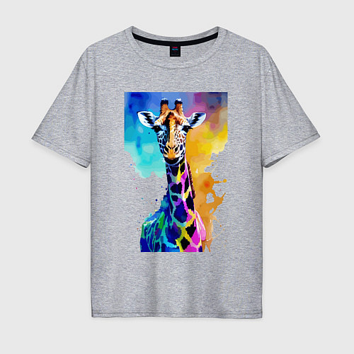 Мужская футболка оверсайз Маленький жирафёнок - Африка - акварель / Меланж – фото 1