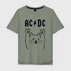 Футболка оверсайз мужская AC DC - rock cat, цвет: авокадо