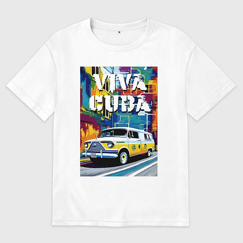 Мужская футболка оверсайз Viva Cuba - car - retro / Белый – фото 1
