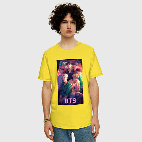 Мужская футболка оверсайз BTS art anime / Желтый – фото 3