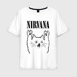 Футболка оверсайз мужская Nirvana - rock cat, цвет: белый