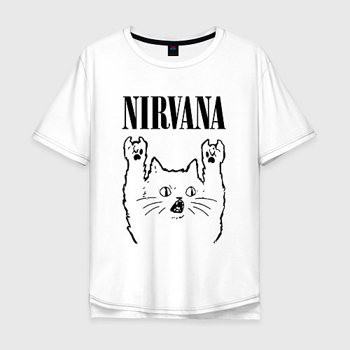 Мужская футболка оверсайз Nirvana - rock cat / Белый – фото 1
