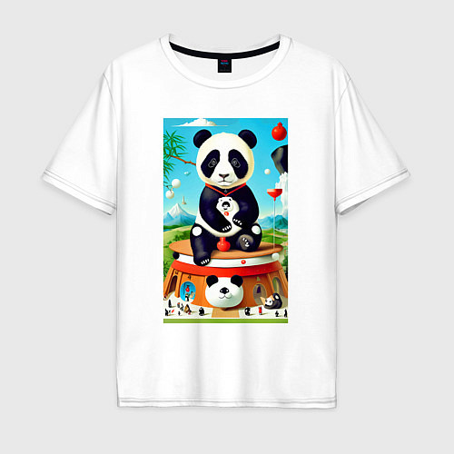 Мужская футболка оверсайз Панда на постаменте - сюрреализм / Белый – фото 1