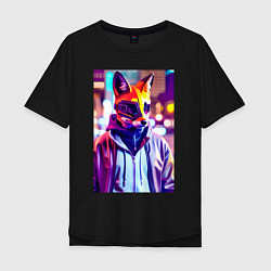 Мужская футболка оверсайз Cyber fox - neon - city