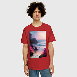 Футболка оверсайз мужская Вечер в бухте, цвет: красный — фото 2
