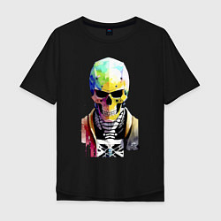 Футболка оверсайз мужская Skull - cyberpunk - watercolor, цвет: черный