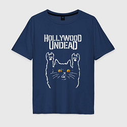 Футболка оверсайз мужская Hollywood Undead rock cat, цвет: тёмно-синий