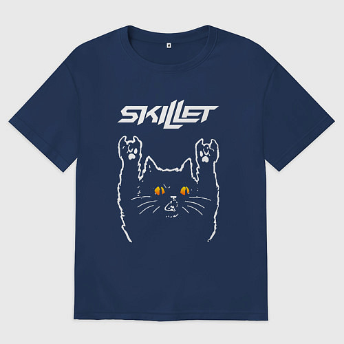 Мужская футболка оверсайз Skillet rock cat / Тёмно-синий – фото 1