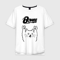 Футболка оверсайз мужская David Bowie - rock cat, цвет: белый