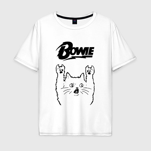 Мужская футболка оверсайз David Bowie - rock cat / Белый – фото 1