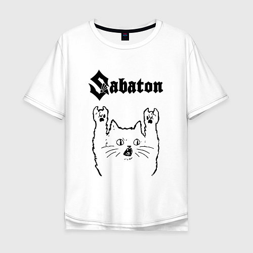 Мужская футболка оверсайз Sabaton - rock cat / Белый – фото 1